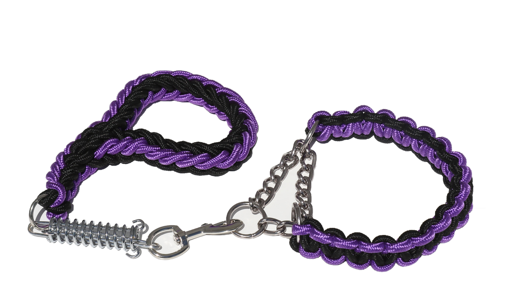
                
                    Load image into Gallery viewer, BLACK &amp;amp; PURPLE SHORT LEAD AND COLLAR COMBO
                
            